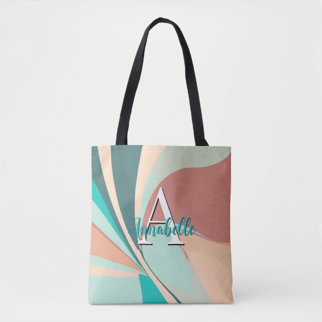 Abstrakt Retro Modernes Pfirsichrost Aquamarin Tasche (Vorderseite)