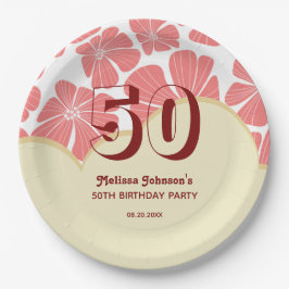Abstrakt Retro Red Chamomile Blume Geburtstag Pappteller