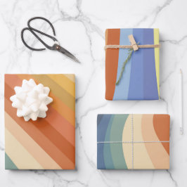 Abstrakt Retro Regenbogen Streifen 60er 70er Wave  Geschenkpapier Set
