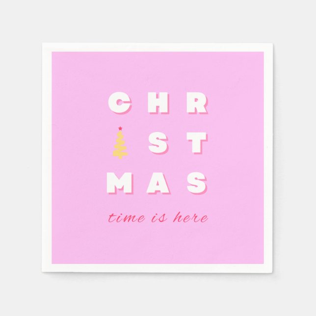Abstrakt Retro Weihnachten Rosa Feiertag Dekoratio Serviette (Vorderseite)
