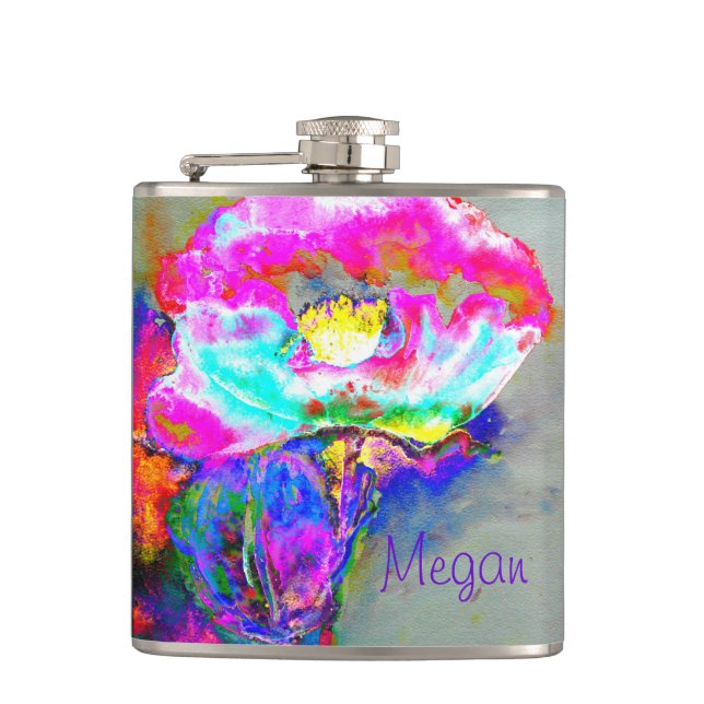 Abstrakt rosa aquamarine Aquarellmalerei Flachmann (Vorderseite)