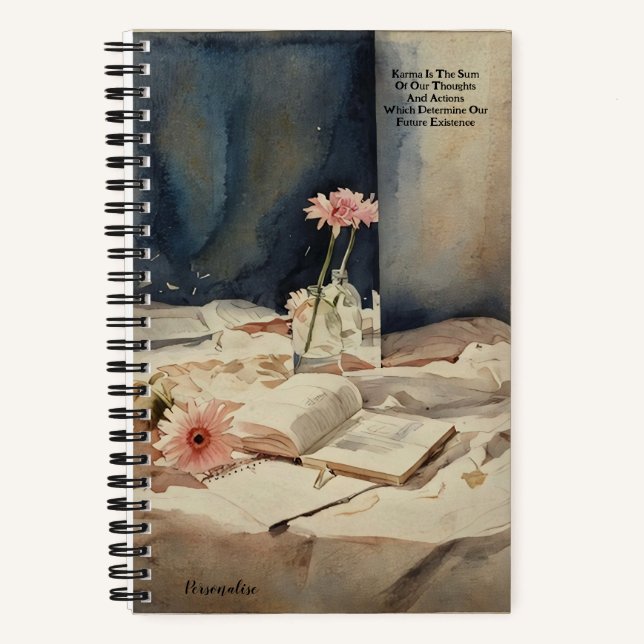 Abstrakt rosa Blumenzimmerzimmer Karma Zitat Journ Notizbuch (Vorderseite)