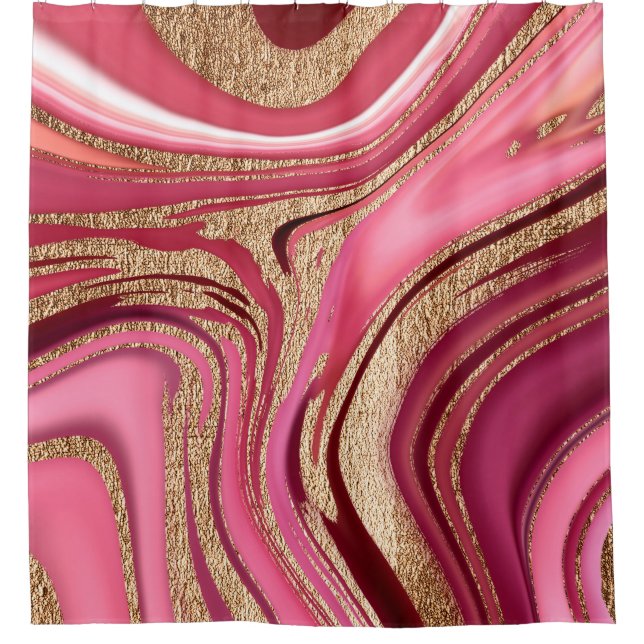Abstrakt rosa Flüssig-Marmor mit Glitzer Duschvorhang (Vorderseite)