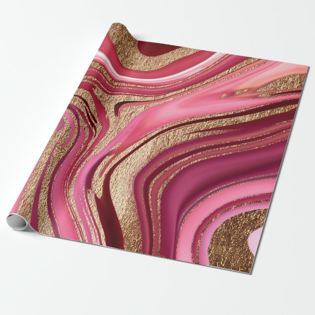 Abstrakt rosa Flüssig-Marmor mit Glitzer Geschenkpapier (Ungerollt)