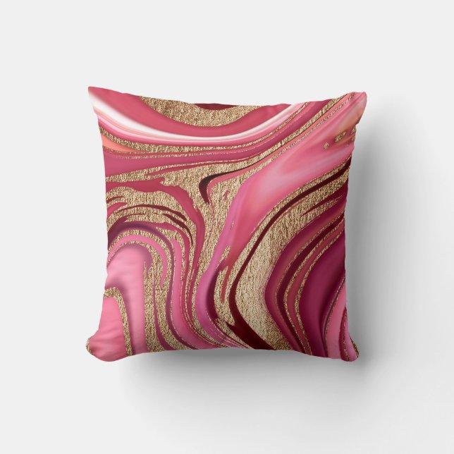 Abstrakt rosa Flüssig-Marmor mit Glitzer Kissen (Vorderseite)