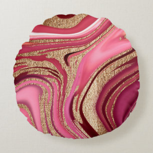 Abstrakt rosa Flüssig-Marmor mit Glitzer Rundes Kissen