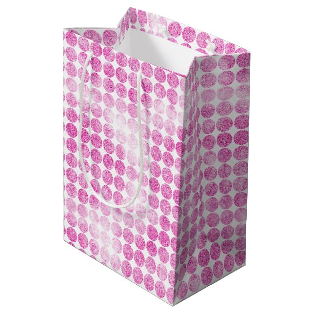 Abstrakt rosa Glitzer Punkte Mittlere Geschenktüte (Rückseite Schrägansicht)