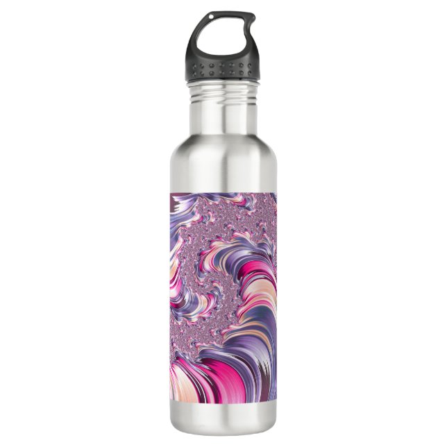 Abstrakt rosa Lila Fraktal Edelstahlflasche (Vorderseite)