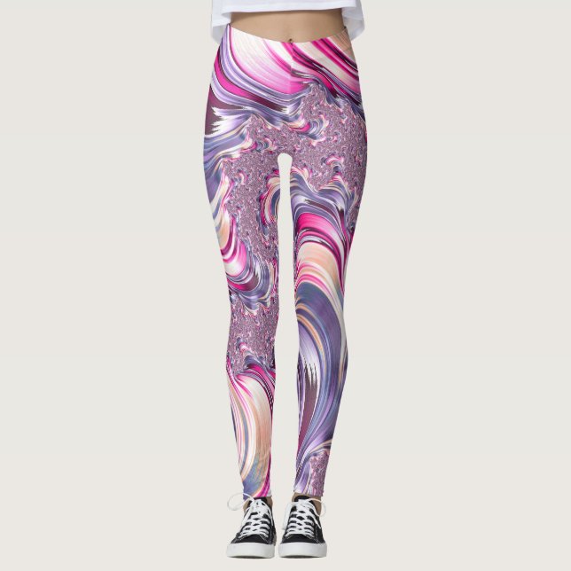 Abstrakt rosa Lila Fraktal Leggings (Vorderseite)