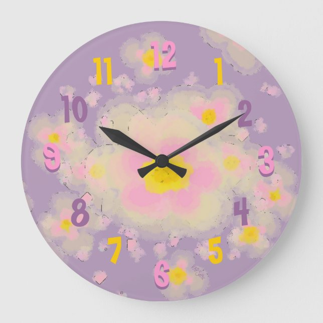 Abstrakt (rosa/lila) große wanduhr (Vorderseite)