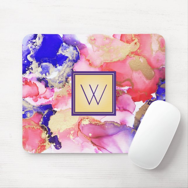 Abstrakt-rosa-Lila-Monogramm Mousepad (Mit Mouse)