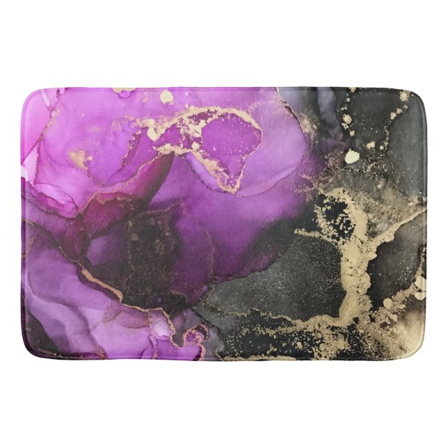 Abstrakt rosa Lila Schwarzes Gold Badematte (Vorderseite)