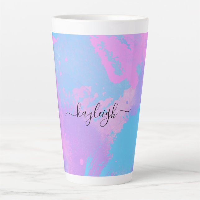 Abstrakt Rosa Lila Türkis Milchtasse (Vorderseite)
