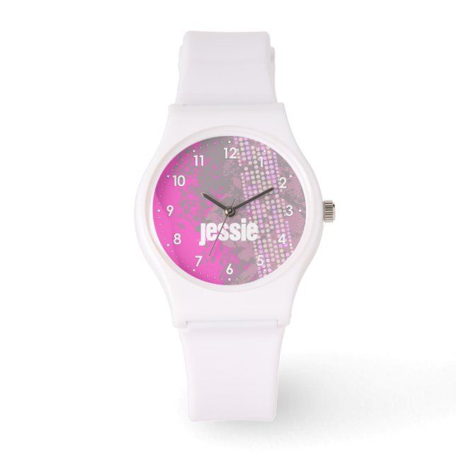 Abstrakt rosa Mädchensportuhr Armbanduhr (Vorderseite)