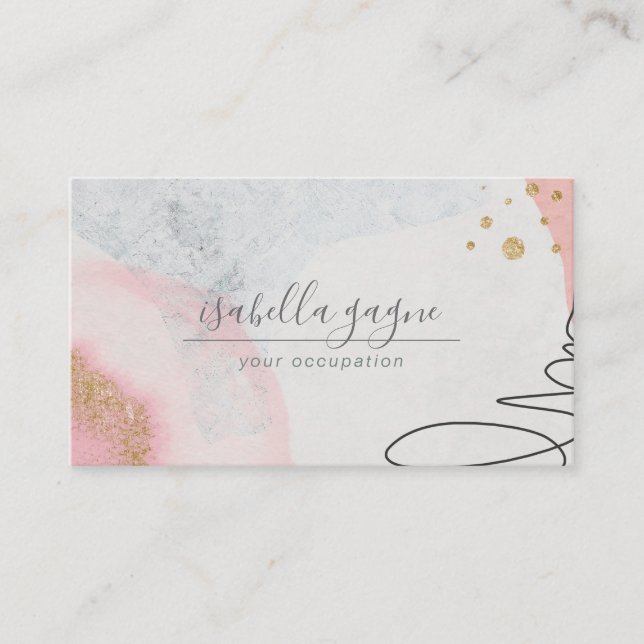 Abstrakt Rosa Rosa Schwarz Gold Glitzer Aquarellfo Visitenkarte (Vorderseite)