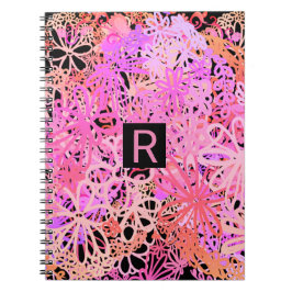 Abstrakt-rosa-schwarze Monogramm-Blume Notizblock