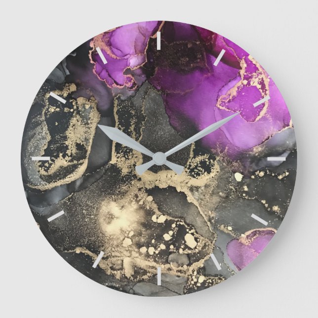 Abstrakt rosa Schwarzes Gold ohne Zahlen  Große Wanduhr (Vorderseite)