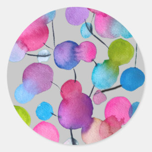 Abstrakt rosa Sommerbaumkunst Runder Aufkleber