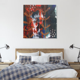 Abstrakt Rot, Blau, Erdfarben mit Vegetal Eleme Leinwanddruck