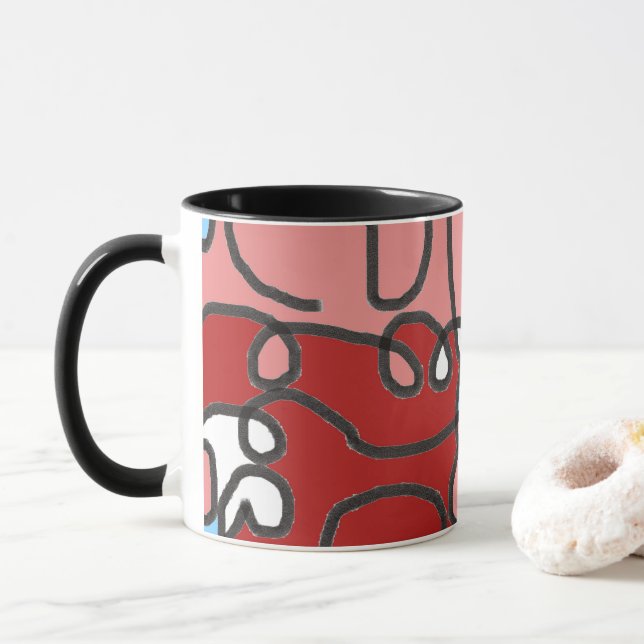 Abstrakt Rot, Rosa und Blauer Blume Tasse (Mit Donut)