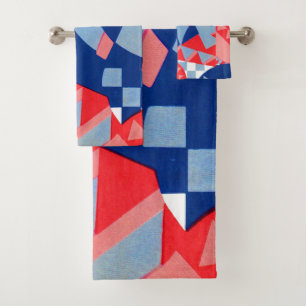 abstrakt, rot und blau, Druck Nr. 1 Badhandtuch Set