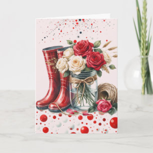 Abstrakt Rustikale Rose und Regenboote Karte