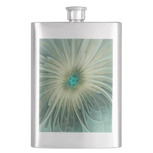 Abstrakt Sage Green Fantasy Blume Fraktal Kunst Flachmann