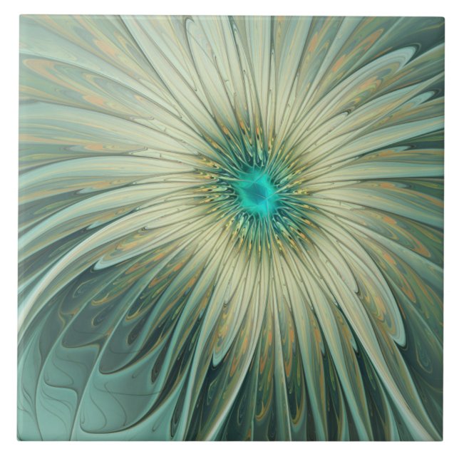 Abstrakt Sage Green Fantasy Blume Fraktal Kunst Fliese (Vorderseite)