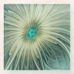 Abstrakt Sage Green Fantasy Blume Fraktal Kunst Glasuntersetzer