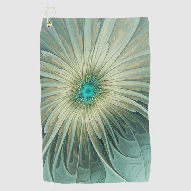 Abstrakt Sage Green Fantasy Blume Fraktal Kunst Golfhandtuch (Vorderseite)