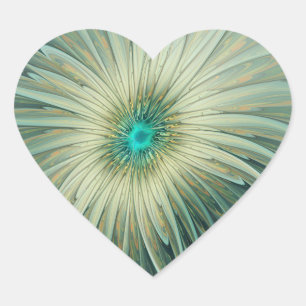 Abstrakt Sage Green Fantasy Blume Fraktal Kunst Herz-Aufkleber