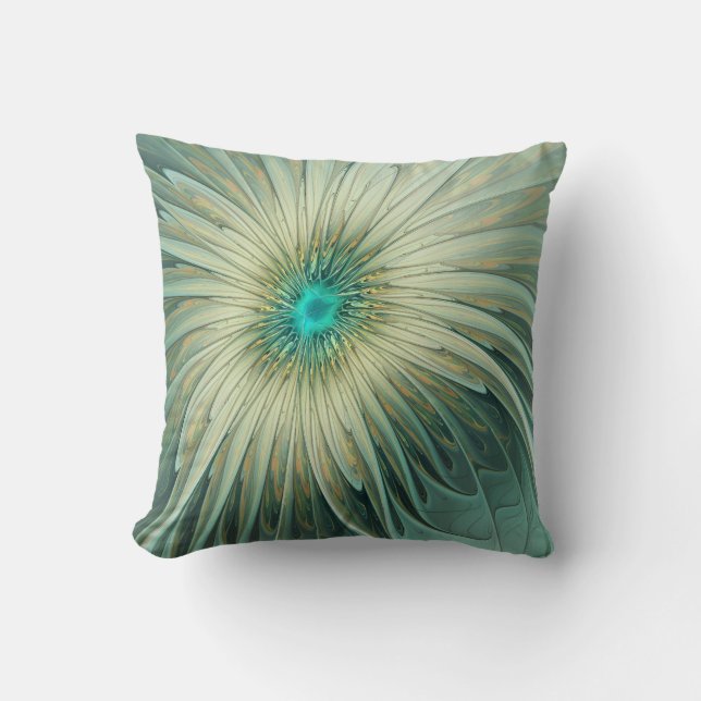 Abstrakt Sage Green Fantasy Blume Fraktal Kunst Kissen (Vorderseite)