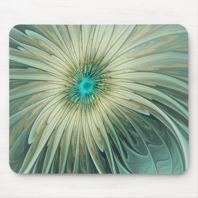 Abstrakt Sage Green Fantasy Blume Fraktal Kunst Mousepad (Vorne)