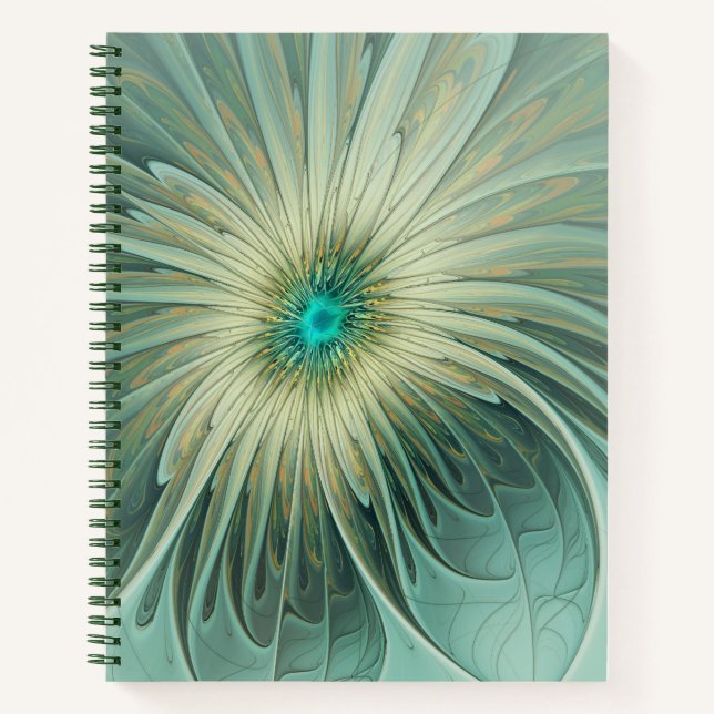 Abstrakt Sage Green Fantasy Blume Fraktal Kunst Notizbuch (Vorderseite)