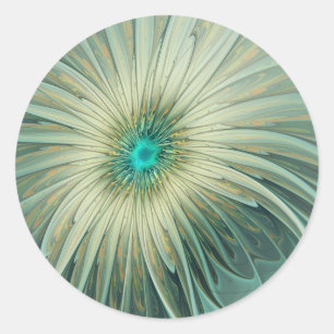 Abstrakt Sage Green Fantasy Blume Fraktal Kunst Runder Aufkleber