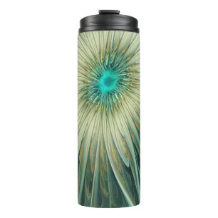 Abstrakt Sage Green Fantasy Blume Fraktal Kunst Thermosbecher