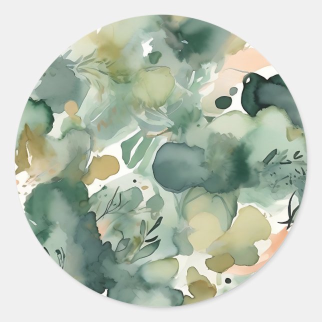 Abstrakt Sage Green Watercolor-Muster Runder Aufkleber (Vorderseite)