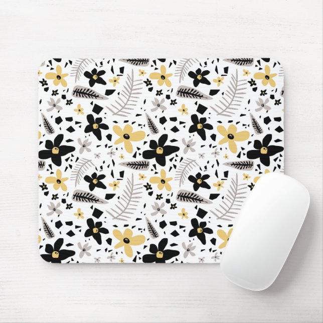 Abstrakt Schwarz-Gelb-Grau Nahtloses Muster Mousepad (Mit Mouse)