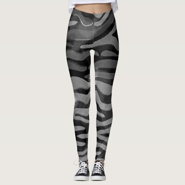 Abstrakt Schwarz, Grau, Silberne Leggings (Vorderseite)