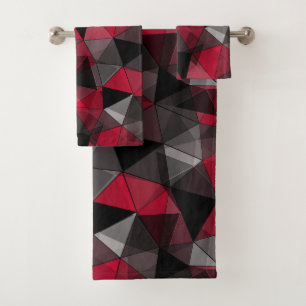 Abstrakt Schwarz, rot, grau geometrisch. Badhandtuch Set
