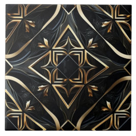 Abstrakt Schwarz und Gold - Moderne geometrische K Fliese