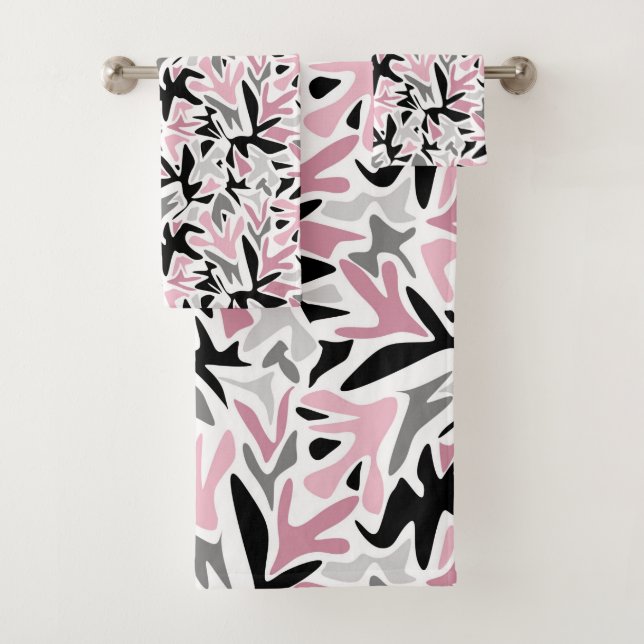 Abstrakt, schwarz und rosa, Jugend, moderne Tablet Badhandtuch Set (Insitu)