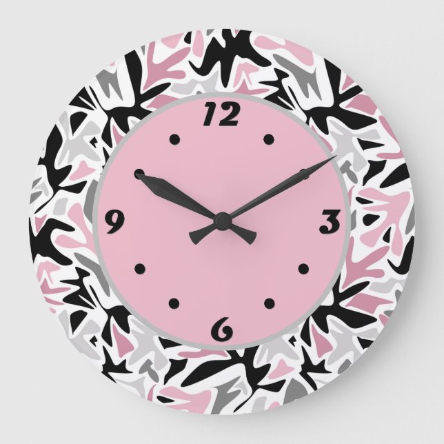 Abstrakt, schwarz und rosa, Jugend, moderne Tablet Große Wanduhr (Vorderseite)