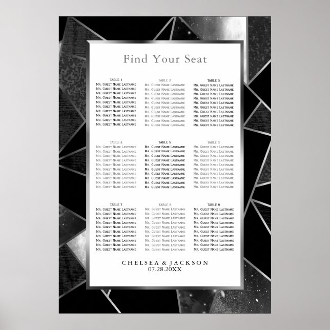 Abstrakt Schwarz und Silber - Sitzkarte (9) Poster (Vorne)