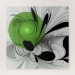 Abstrakt Schwarz und Weiß mit einem grünen Fraktal<br><div class="desc">Modernes Dekor, abstrakte monochrome Fraktal-Kunst mit Grün. Design für Ihr Rätsel und mehr.</div>