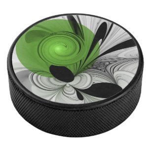 Abstrakt Schwarz und Weiß mit einem grünen Fraktal Eishockey Puck