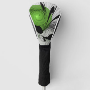 Abstrakt Schwarz und Weiß mit einem grünen Fraktal Golf Headcover