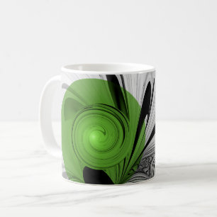 Abstrakt Schwarz und Weiß mit einem grünen Fraktal Kaffeetasse