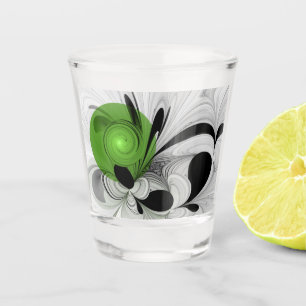 Abstrakt Schwarz und Weiß mit einem grünen Fraktal Schnapsglas