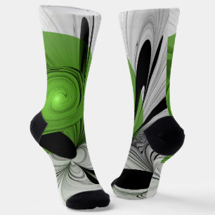 Abstrakt Schwarz und Weiß mit einem grünen Fraktal Socken